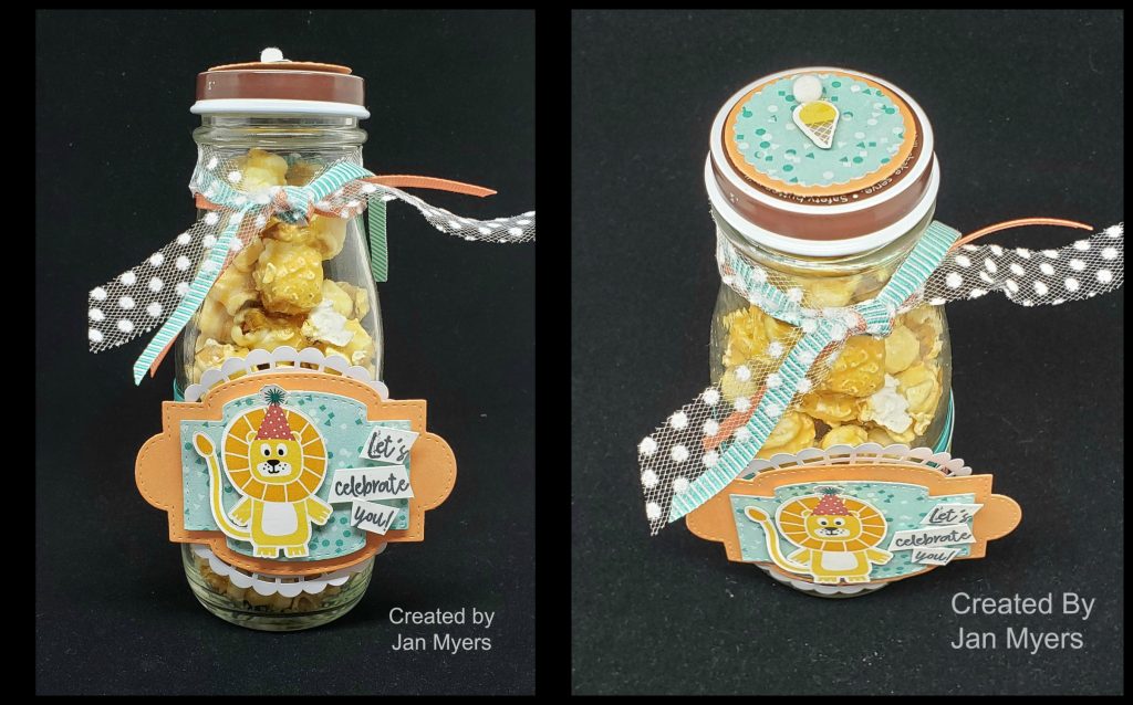 A fun treat container made using Stampin' Up!'s Birthday Bonanza Suite and a Starbuck's  frappuccino bottle.